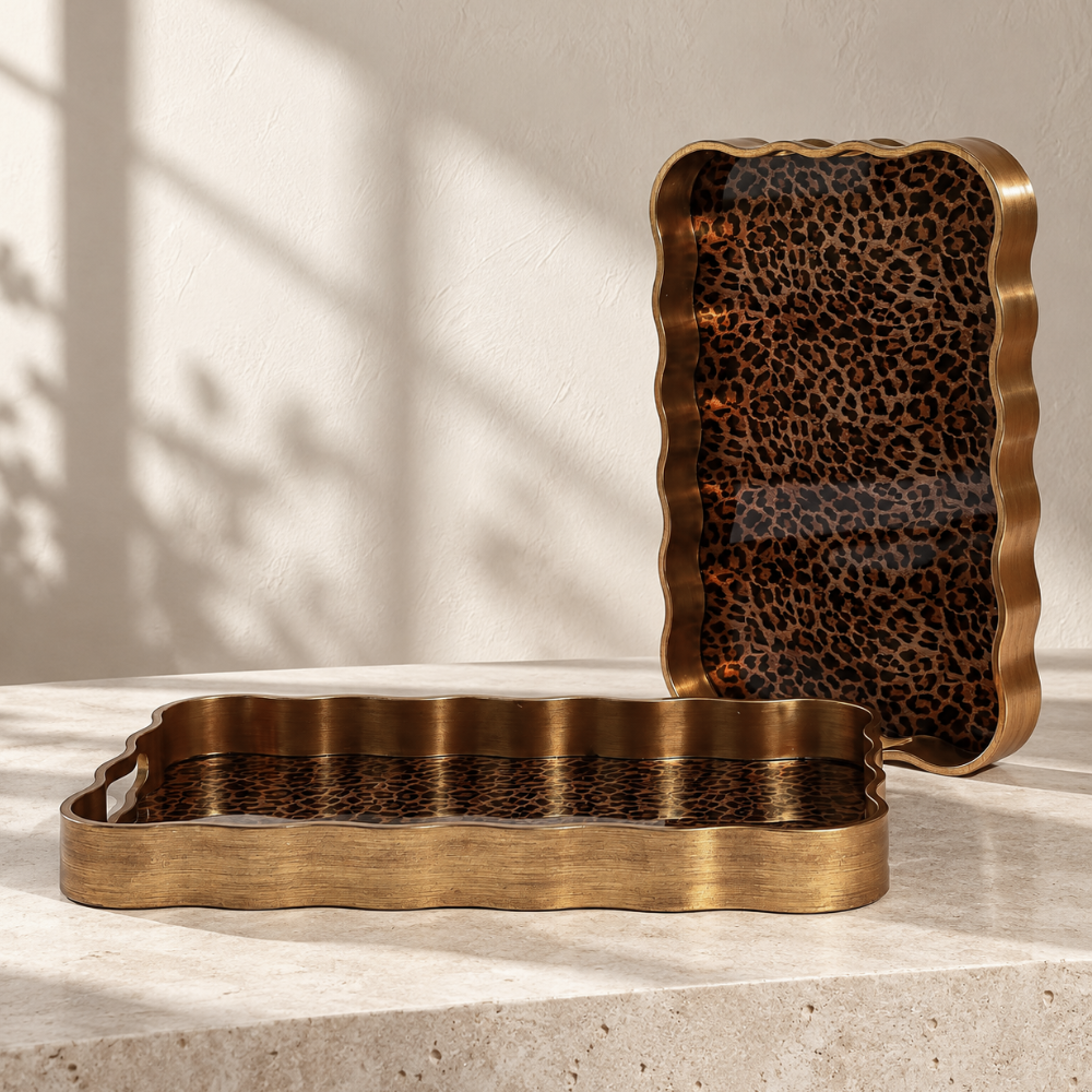 Brushed Gold Leopard Print Trays | Set of 2