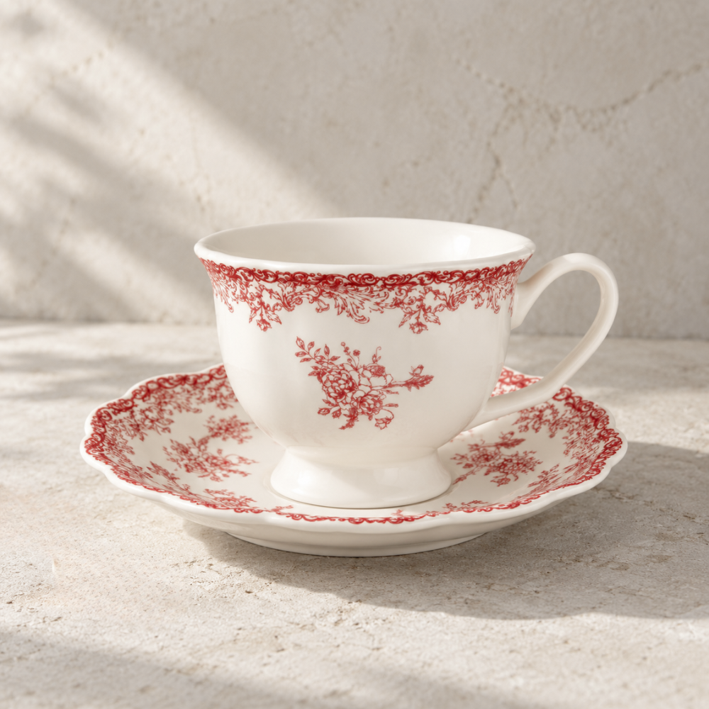 Porcelain Cup with Saucer | Red