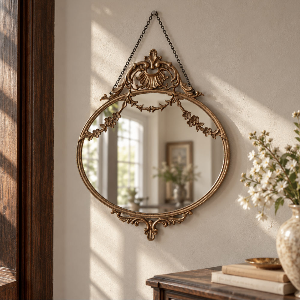 Gilded Oval Chain Mirror
