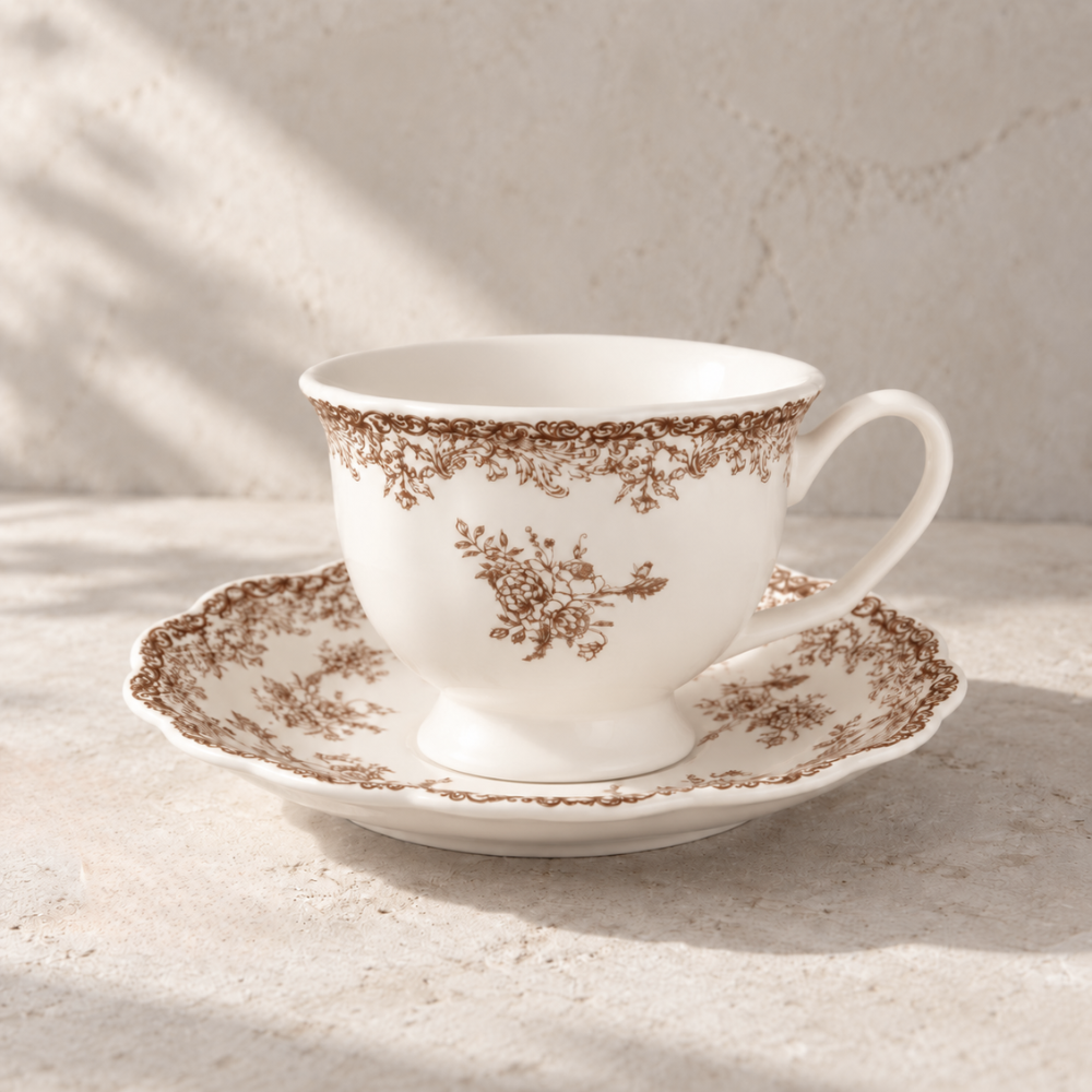 Porcelain Cup & Saucer | Walnut Brown
