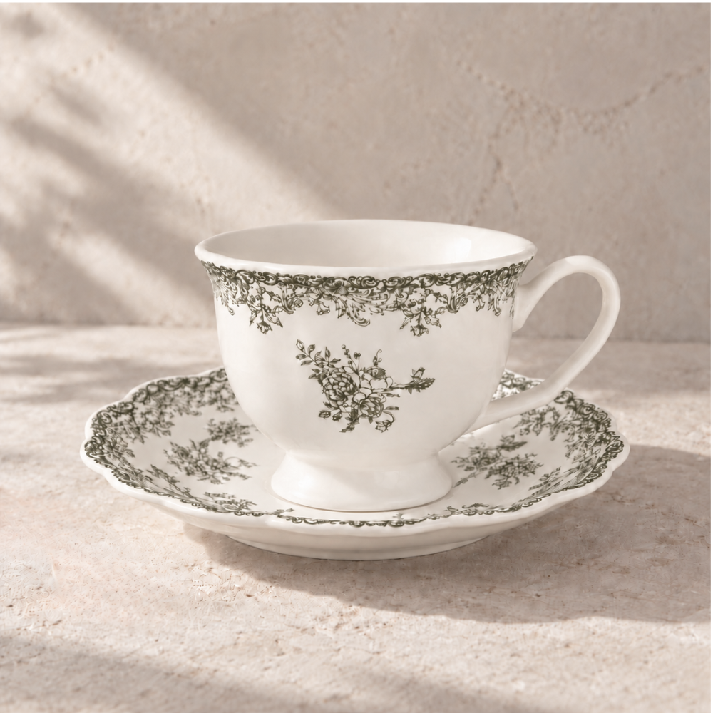 Porcelain Cup & Saucer | Olive Green