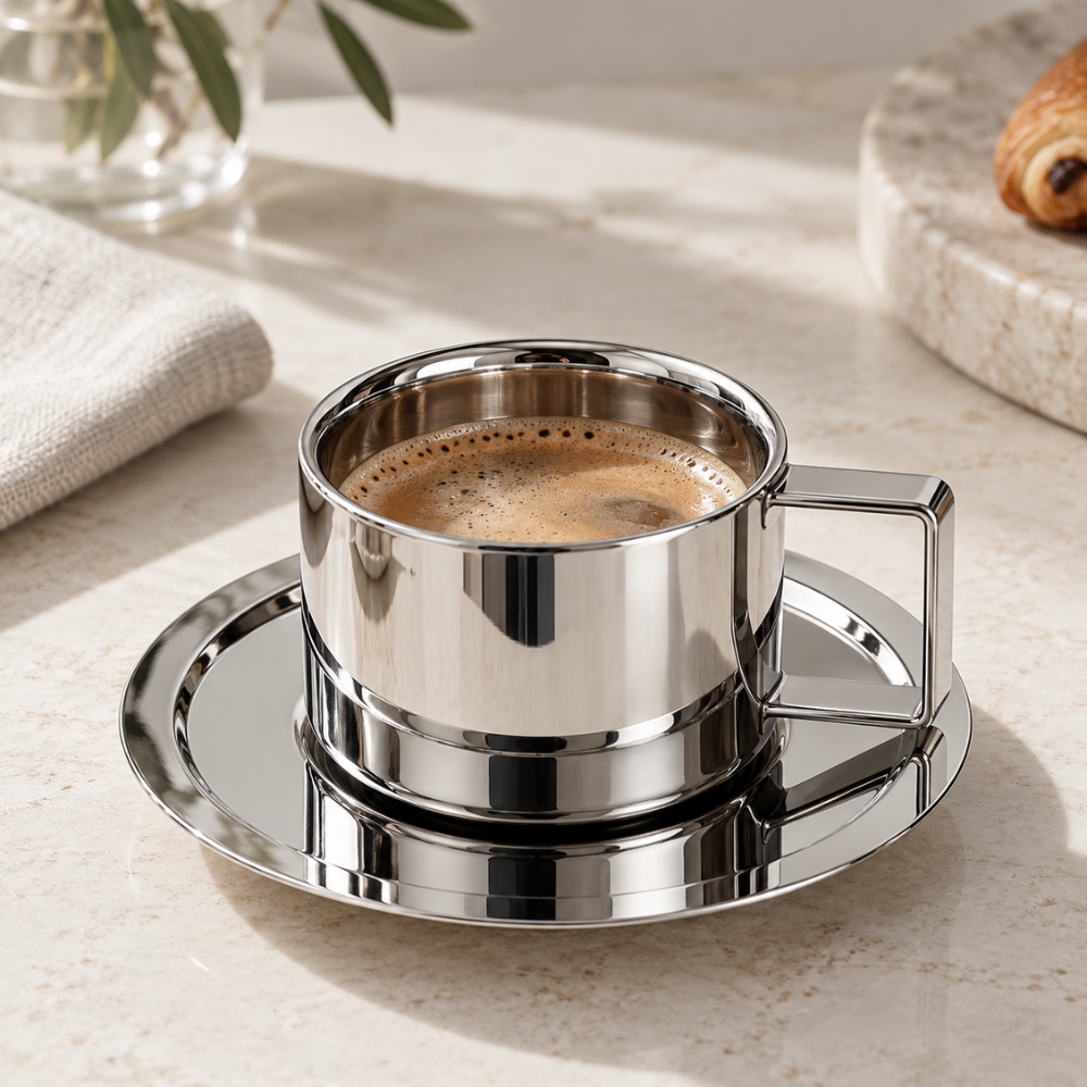 Steel Cup + Saucer (200ml)