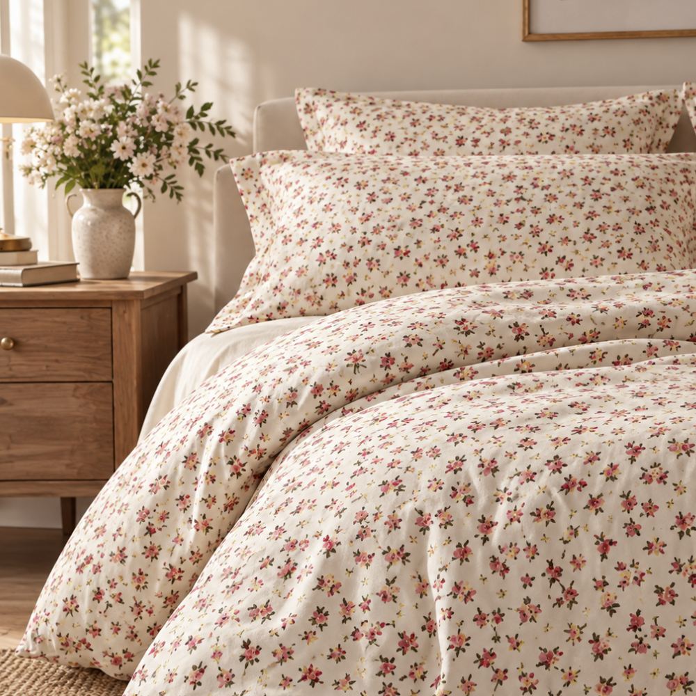 Rose Pattern Satin Bedding Set