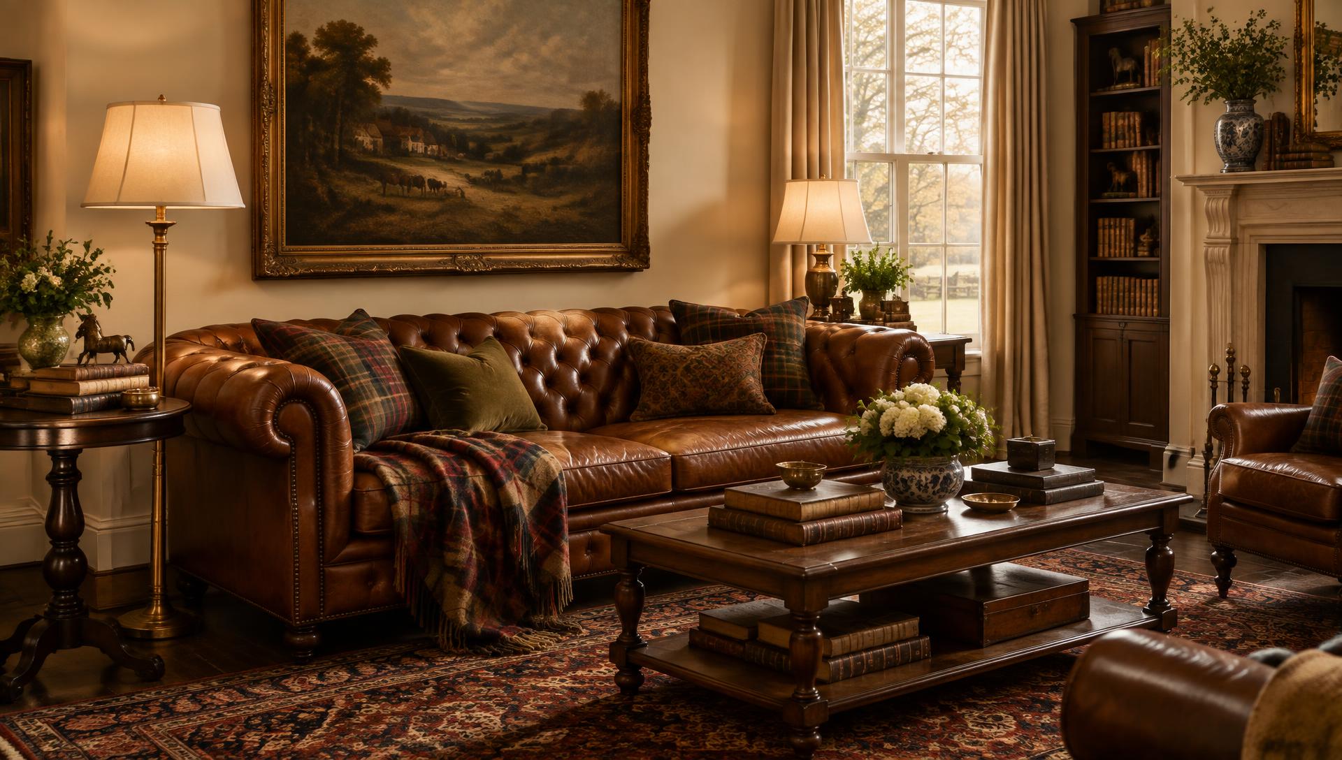 A vintage blush-toned living room